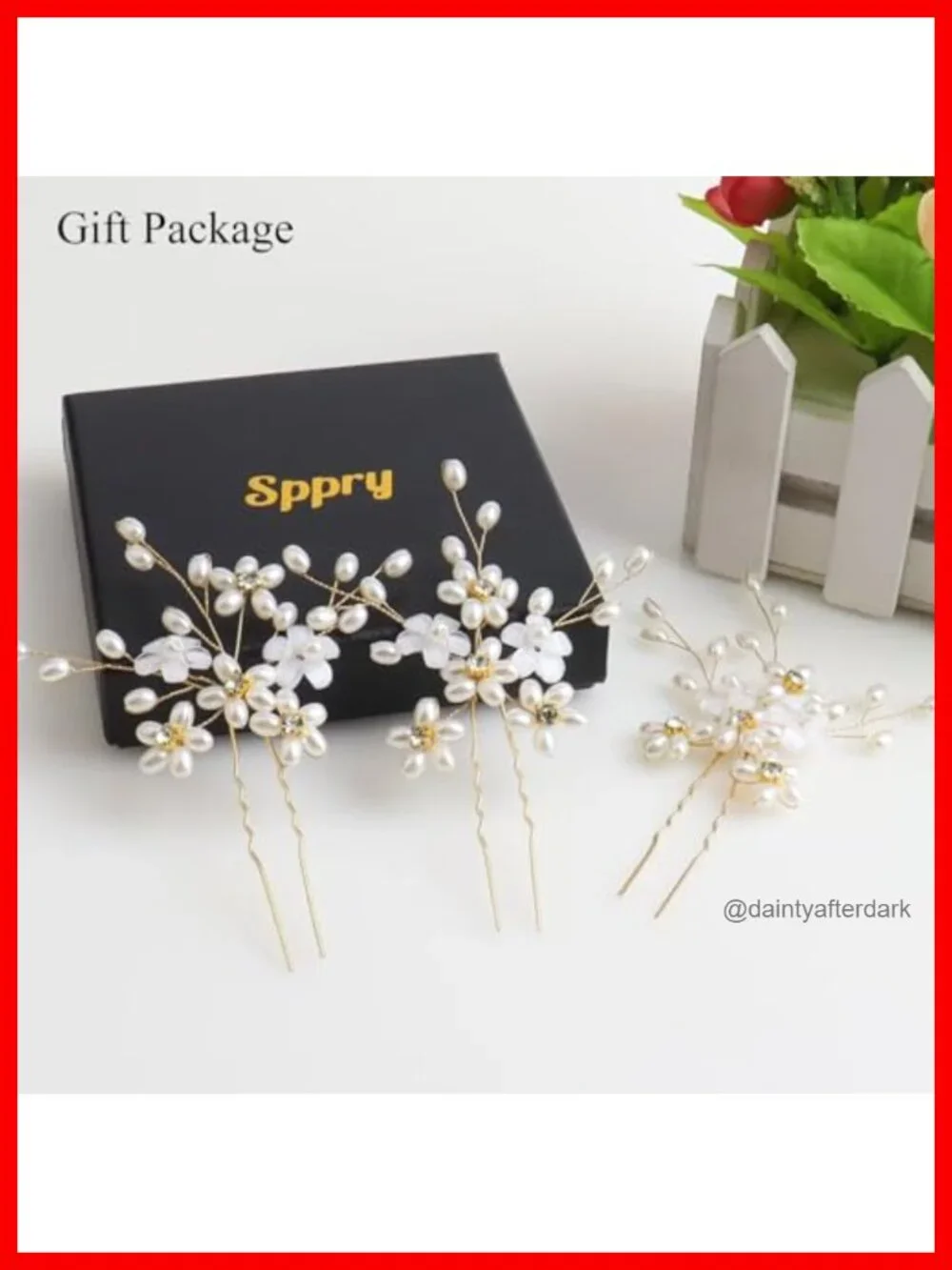Bendable Handmade Floral Pearl Wedding Hair Pins (Pack of 3)